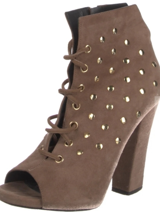 Giuseppe Zanotti Shoes - Giuseppe Zanotti Taupe Studded Peep-Toe Lace-Up Bootie Size 6.5